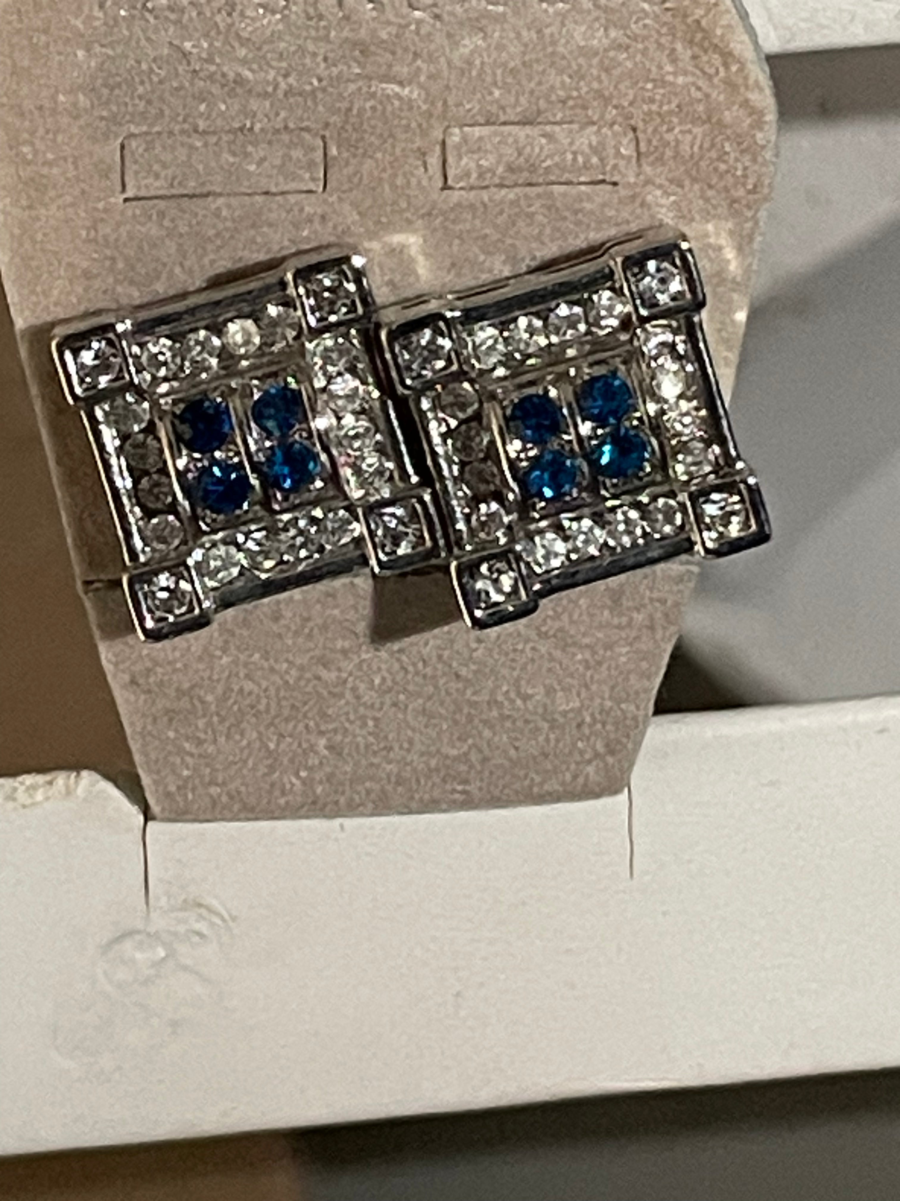 Square Face Silver Diamond Earrings