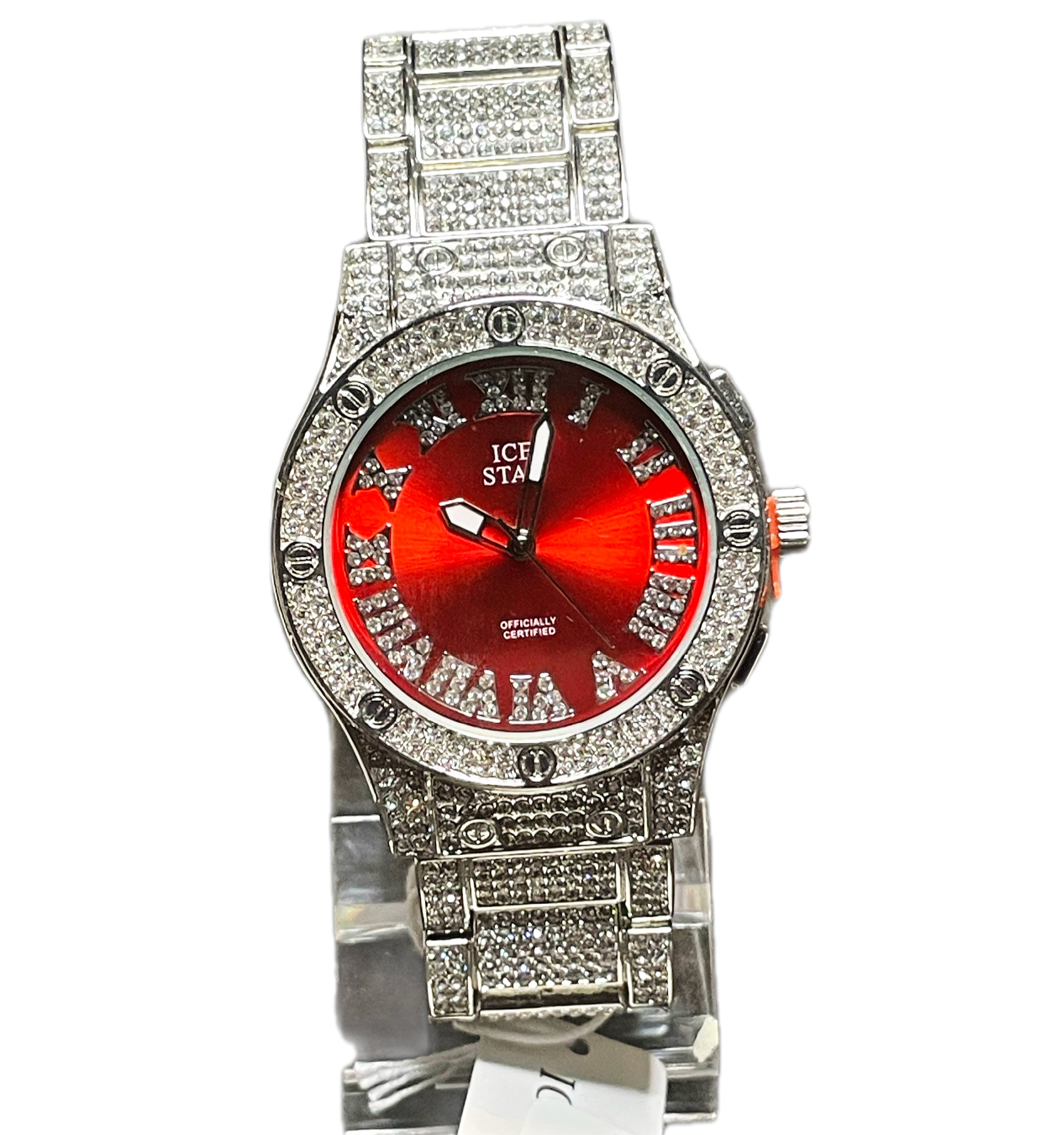 Ice out, Silver, Red Face Watch ￼
