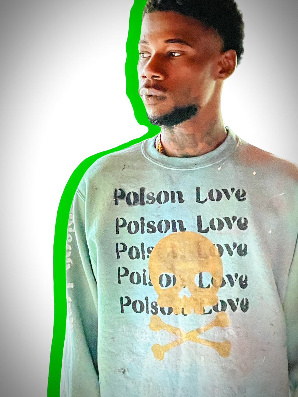 PoisonLove Gold Skull Green space pull over Cropped