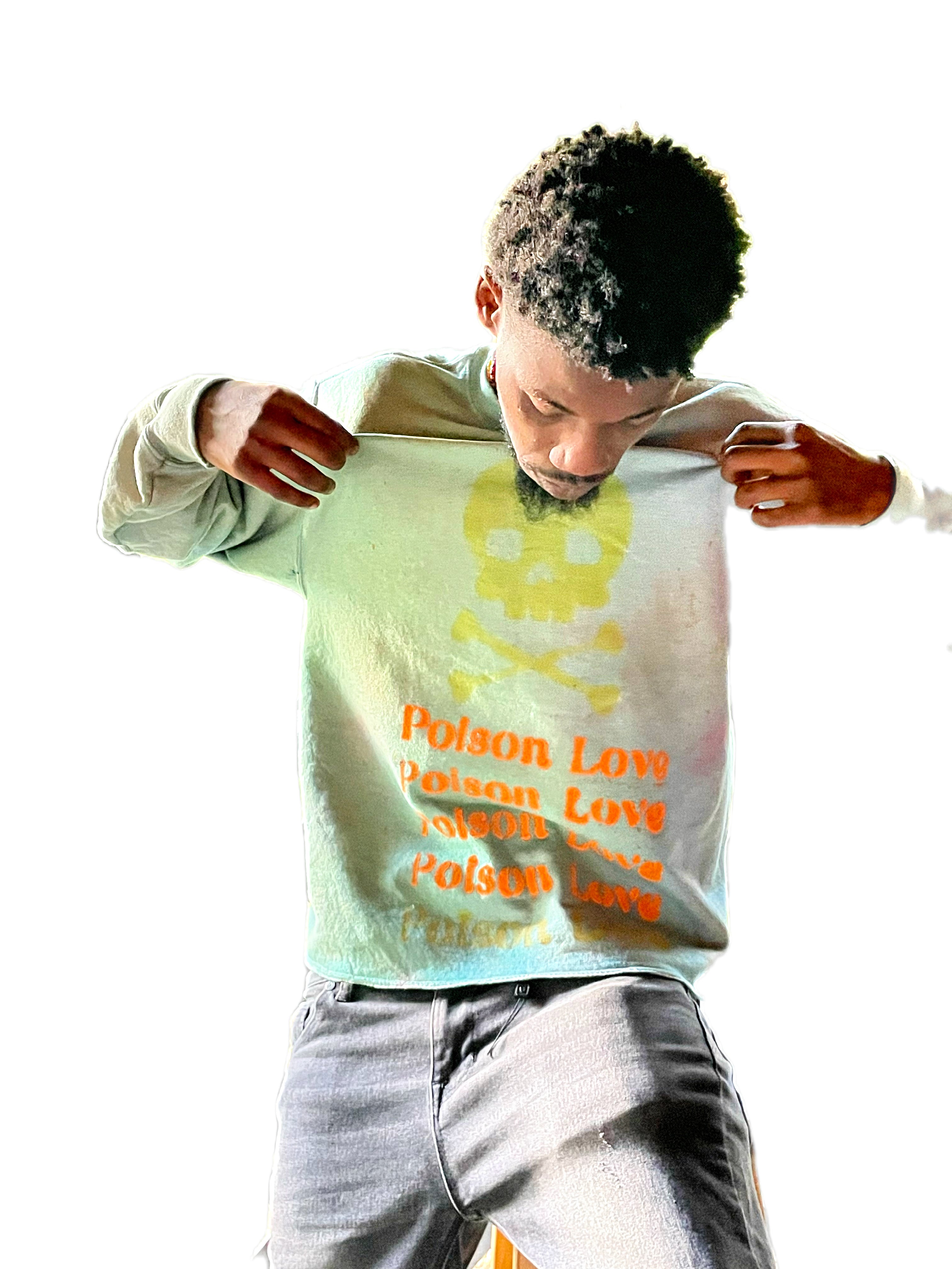 Poison Love, Yellow Skull Green Space Pull Over Cropped