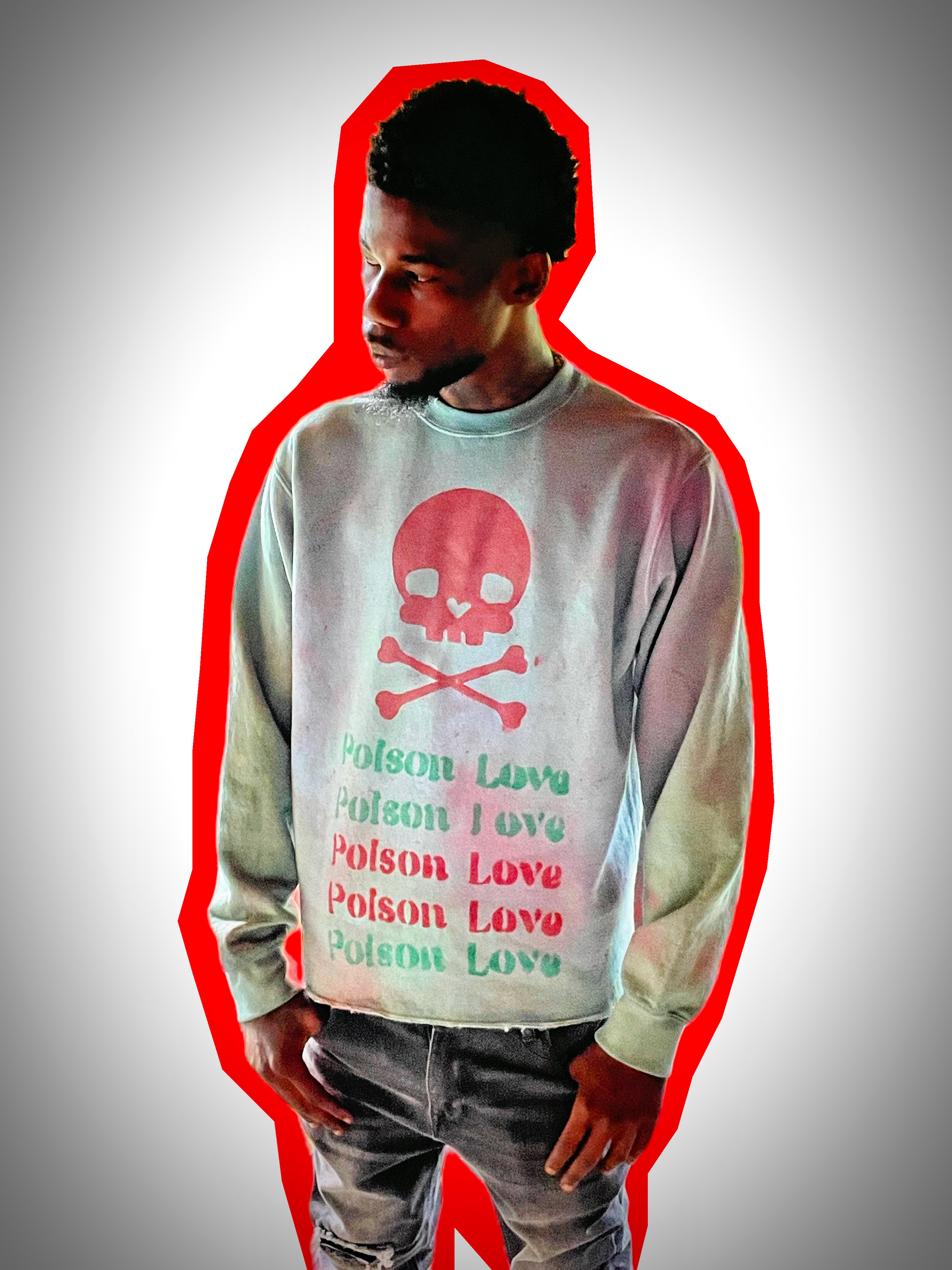 PoisonLove Red Skull Green Space Pull Over Cropped