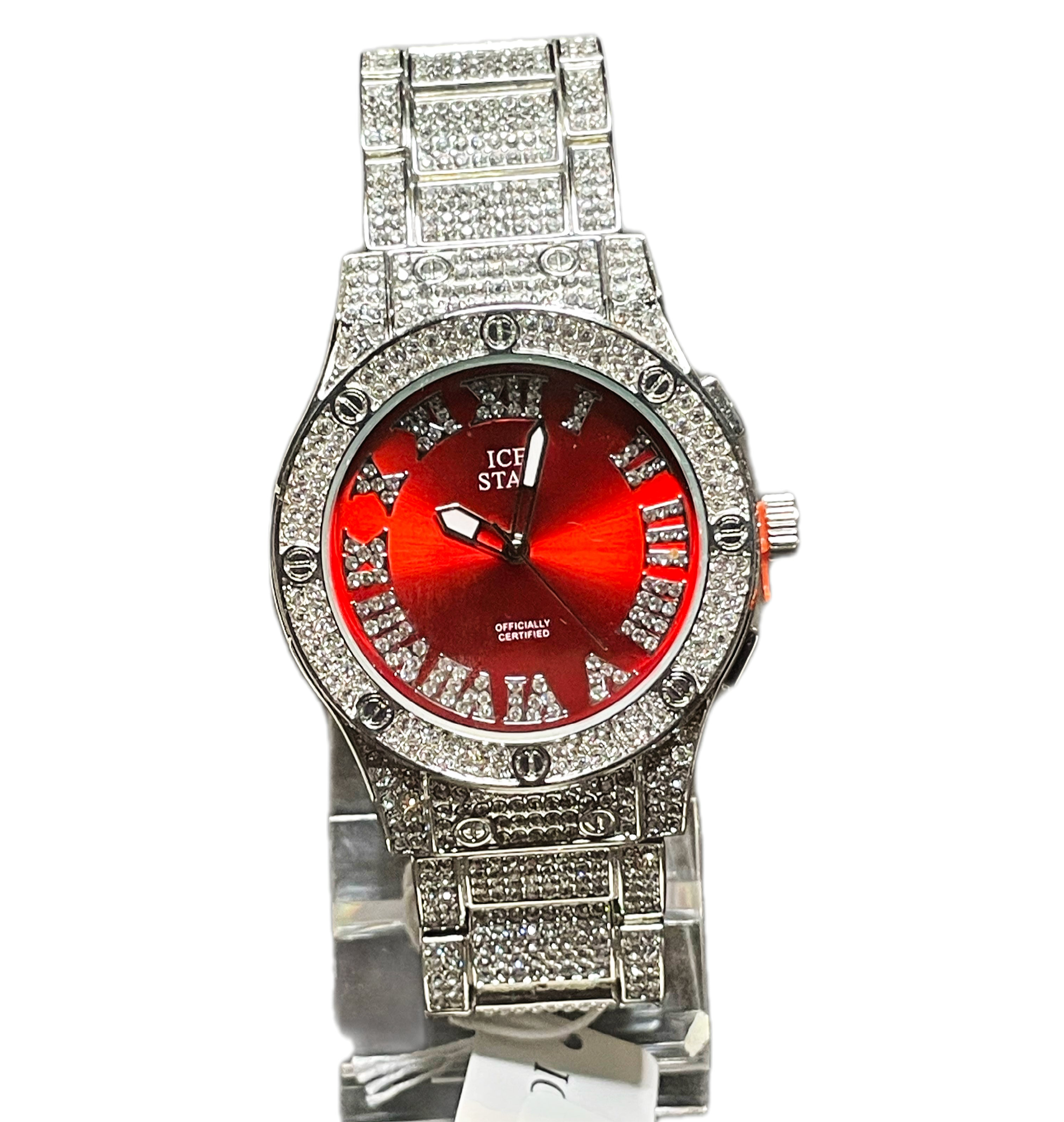 Ice out, Silver, Red Face Watch ￼