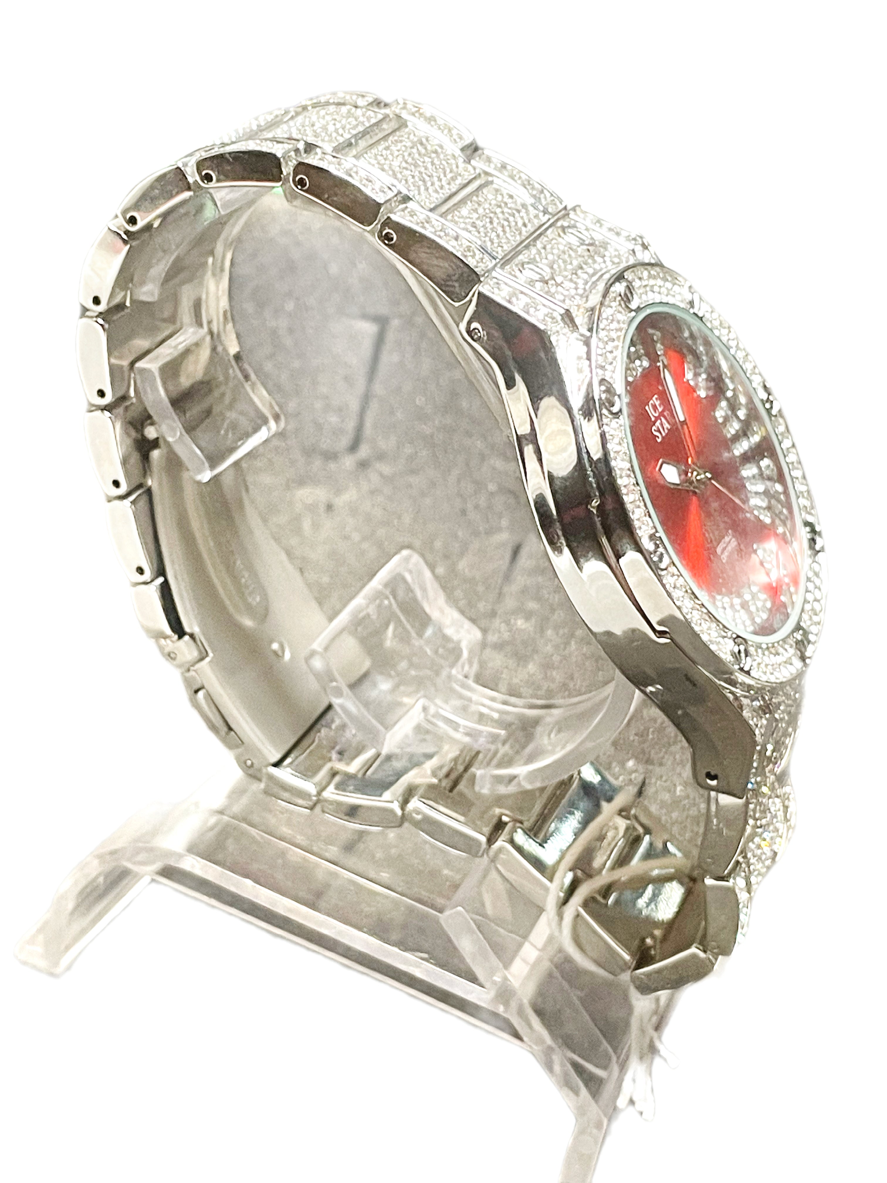 Ice out, Silver, Red Face Watch ￼