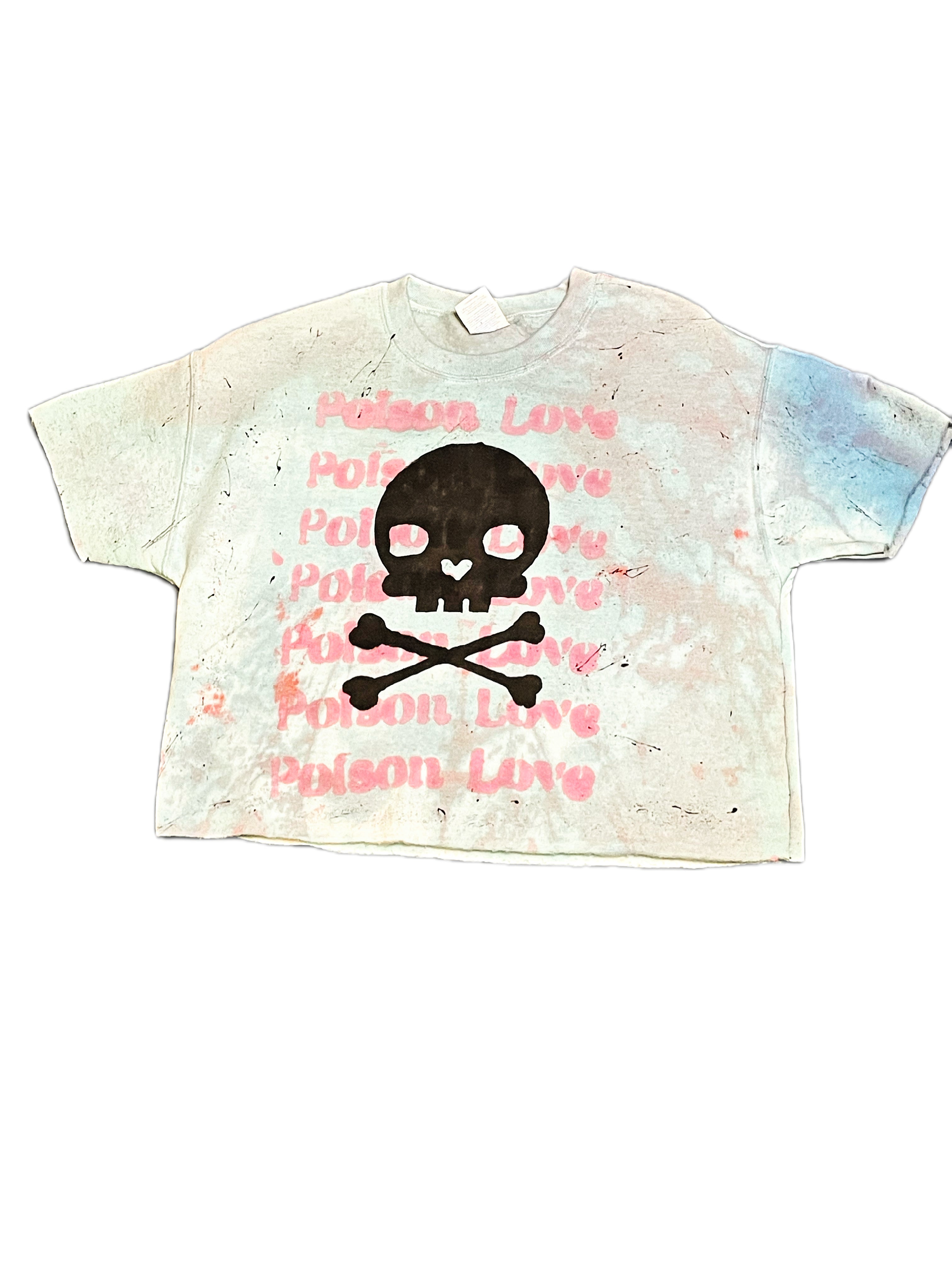 Women’s Blue Sky Black Skull cropped Pull Over Shirt ￼
