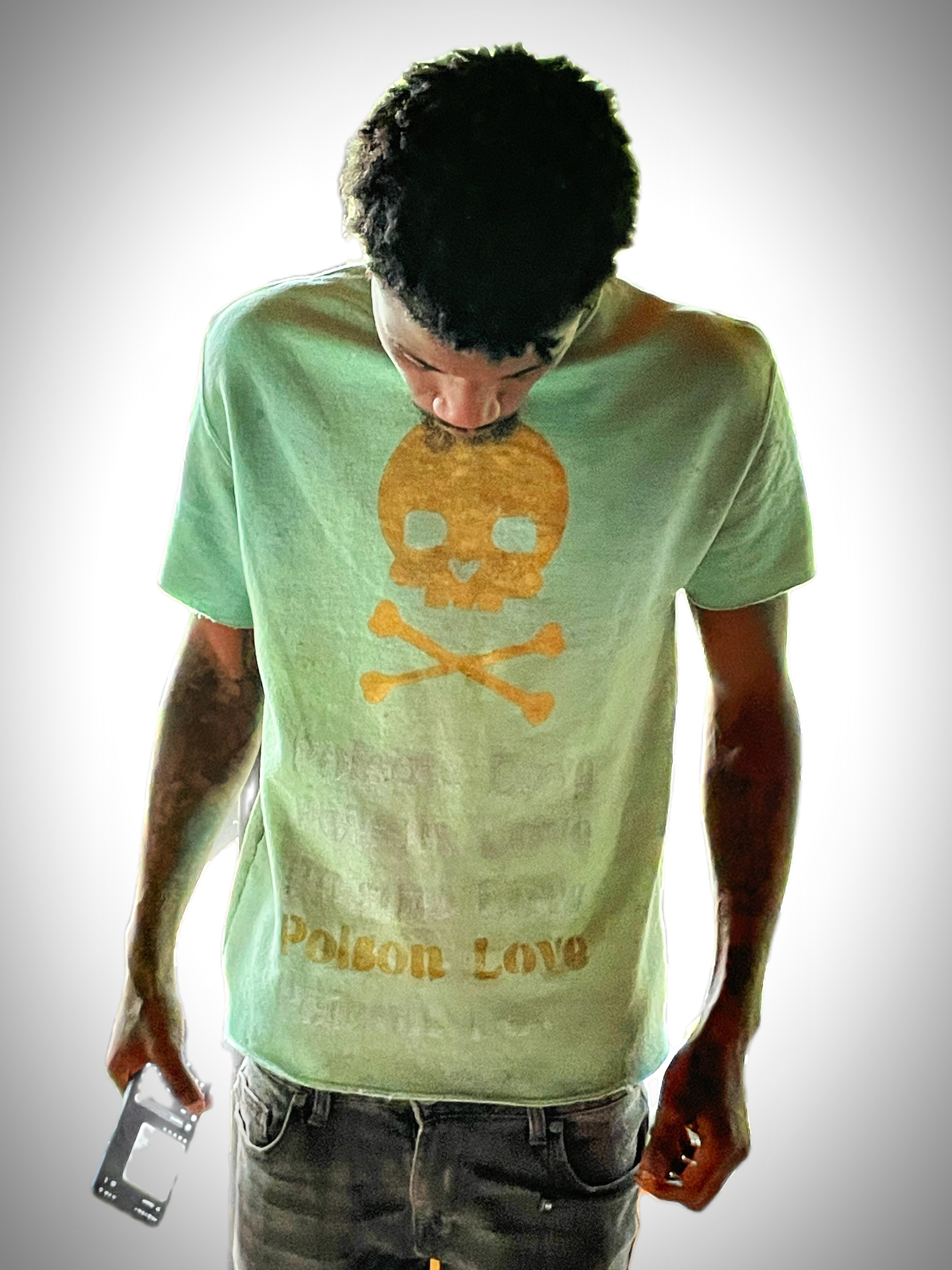 PoisonLove Green Space Gold Skull Pull Over Shirt ￼