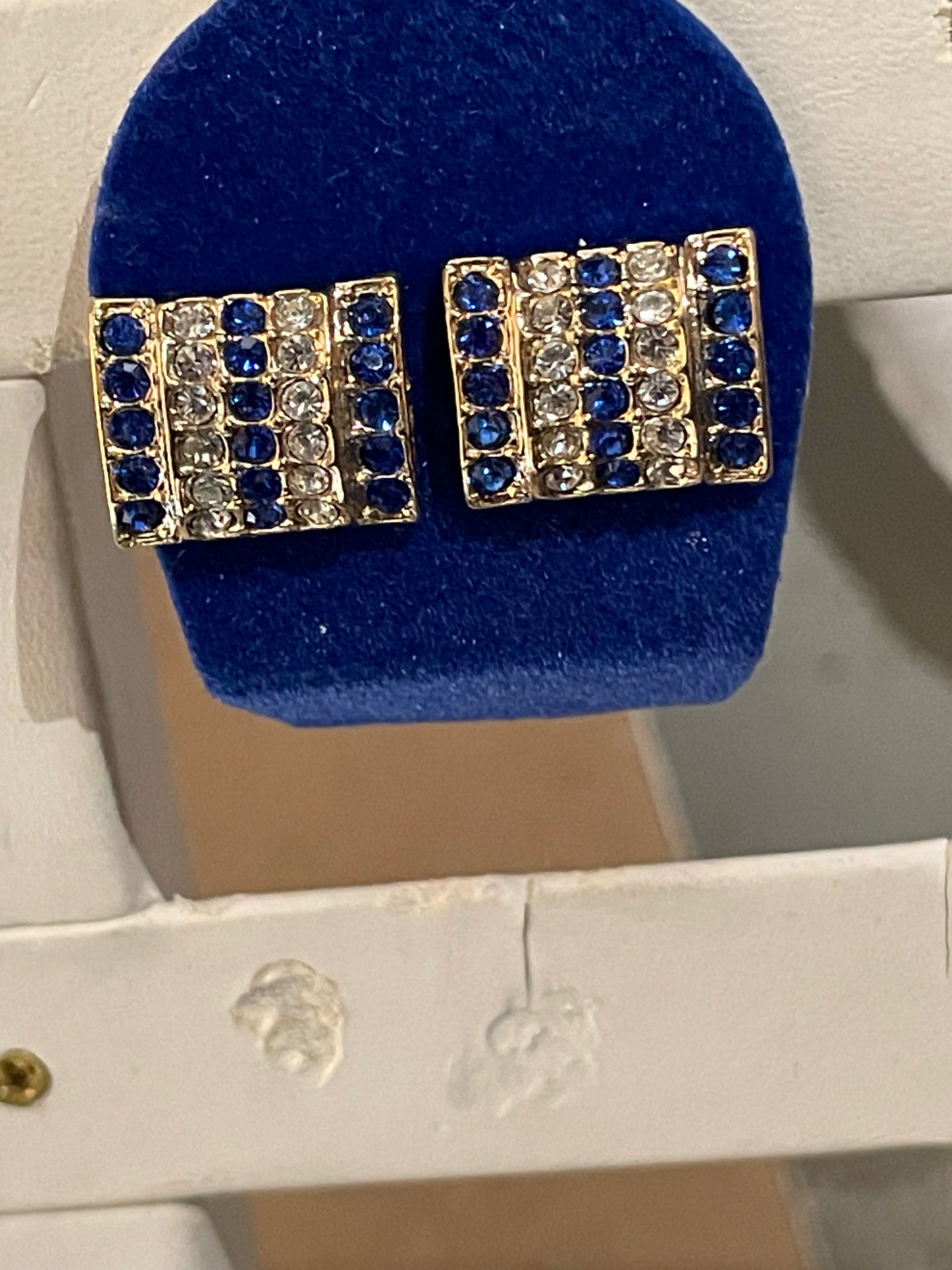 Blue And White Diamond Square Face Earrings