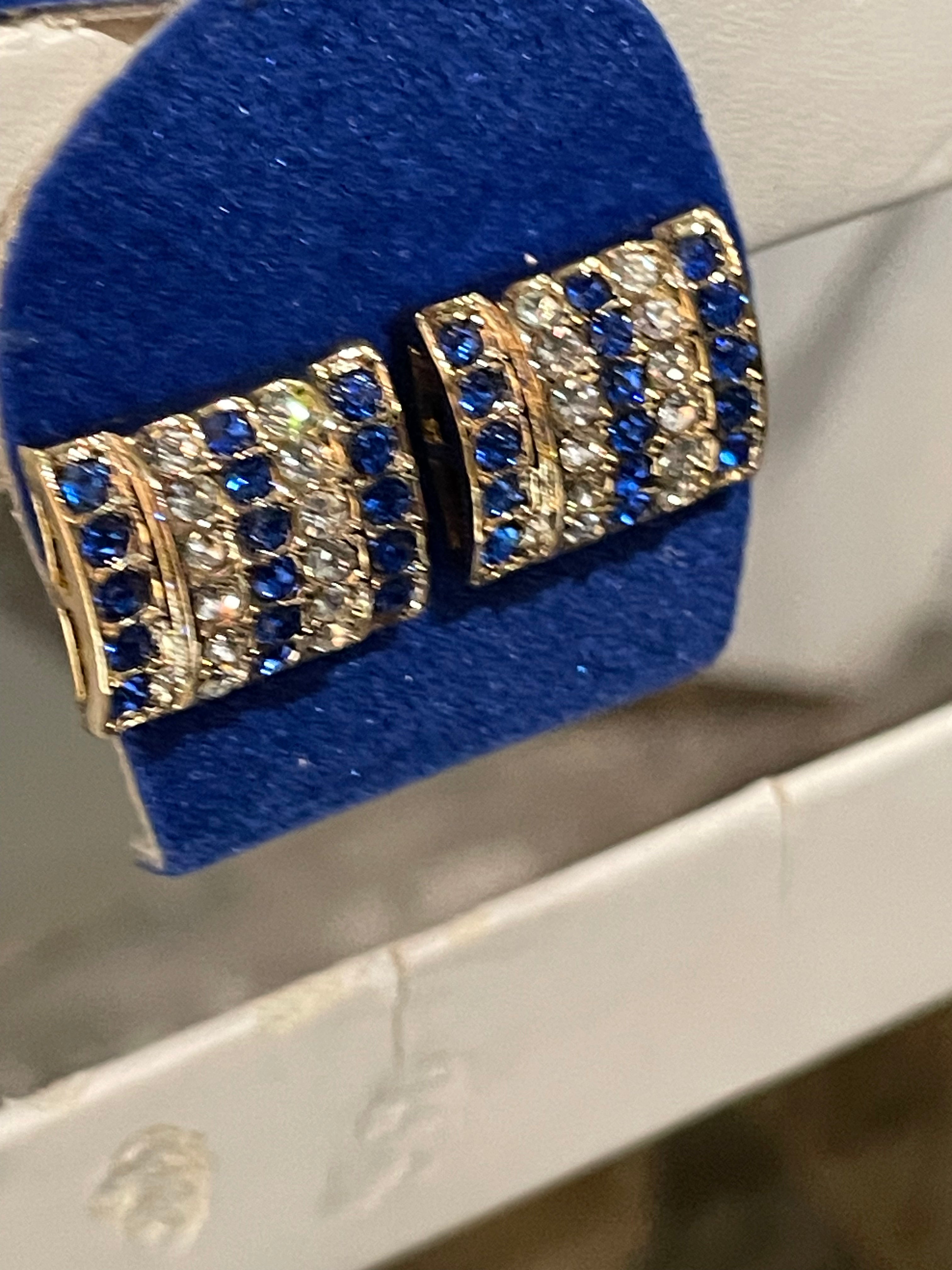 Blue And White Diamond Square Face Earrings