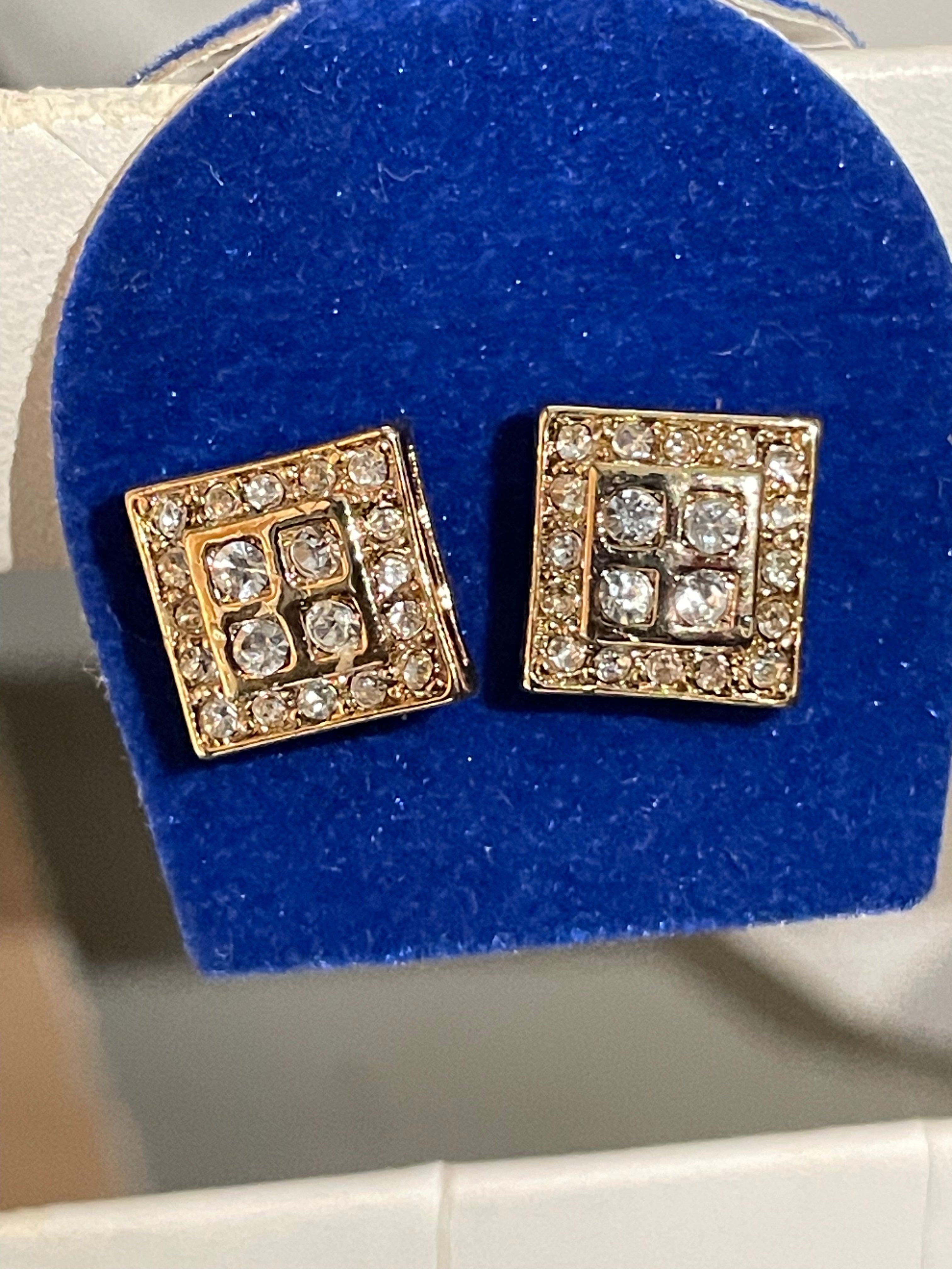 Gold Square Face Diamond Earrings