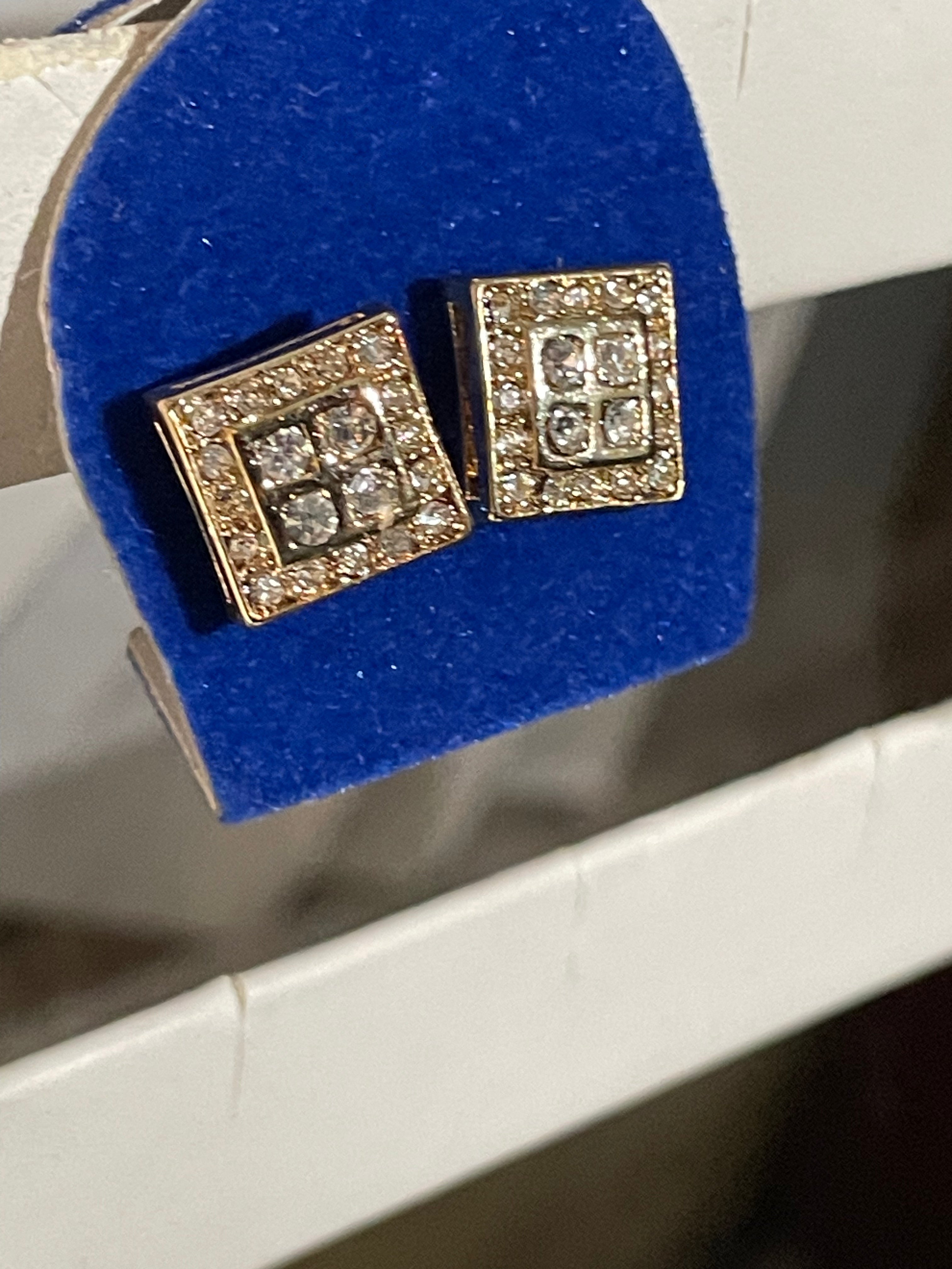 Gold Square Face Diamond Earrings