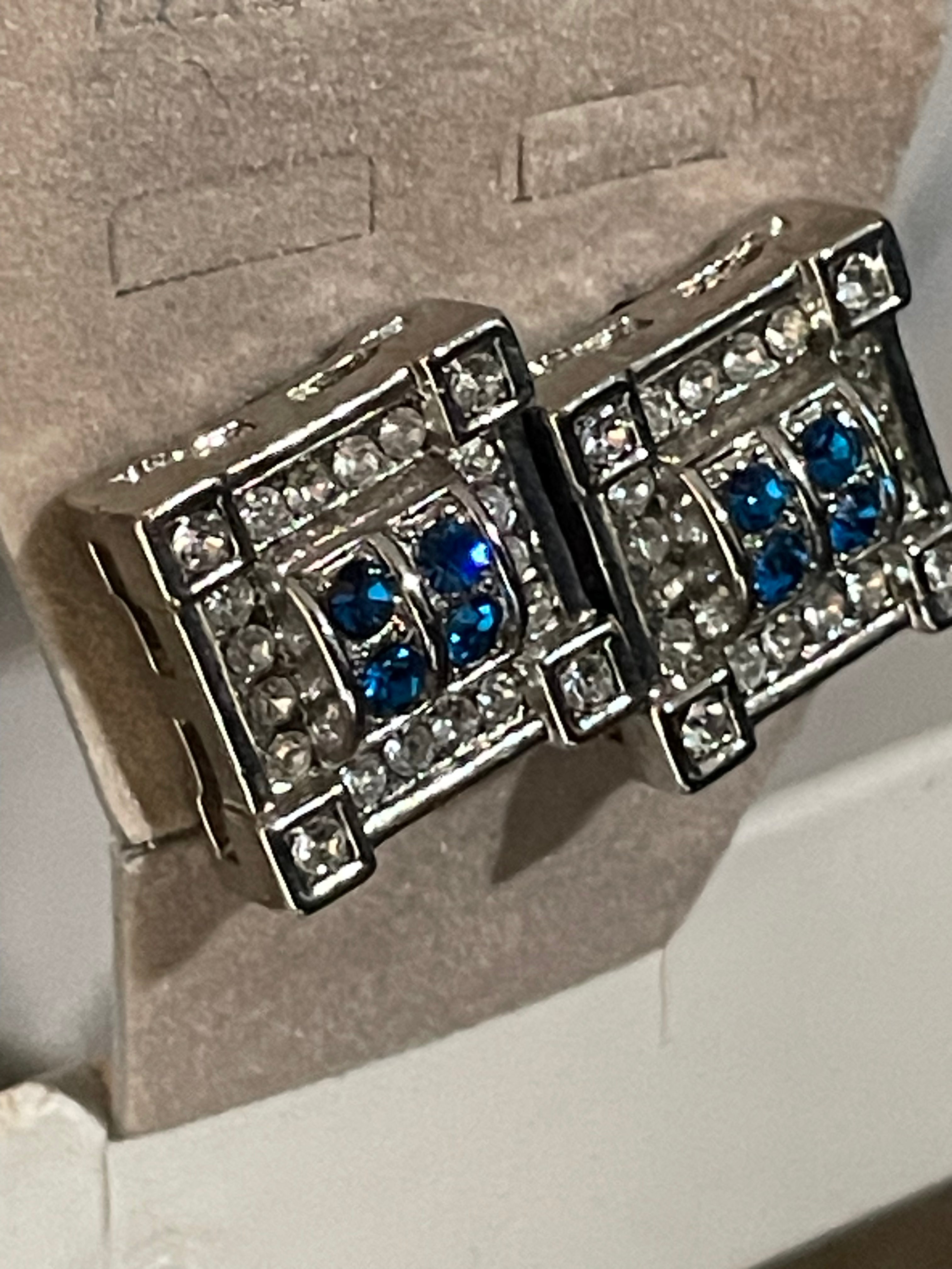 Square Face Silver Diamond Earrings