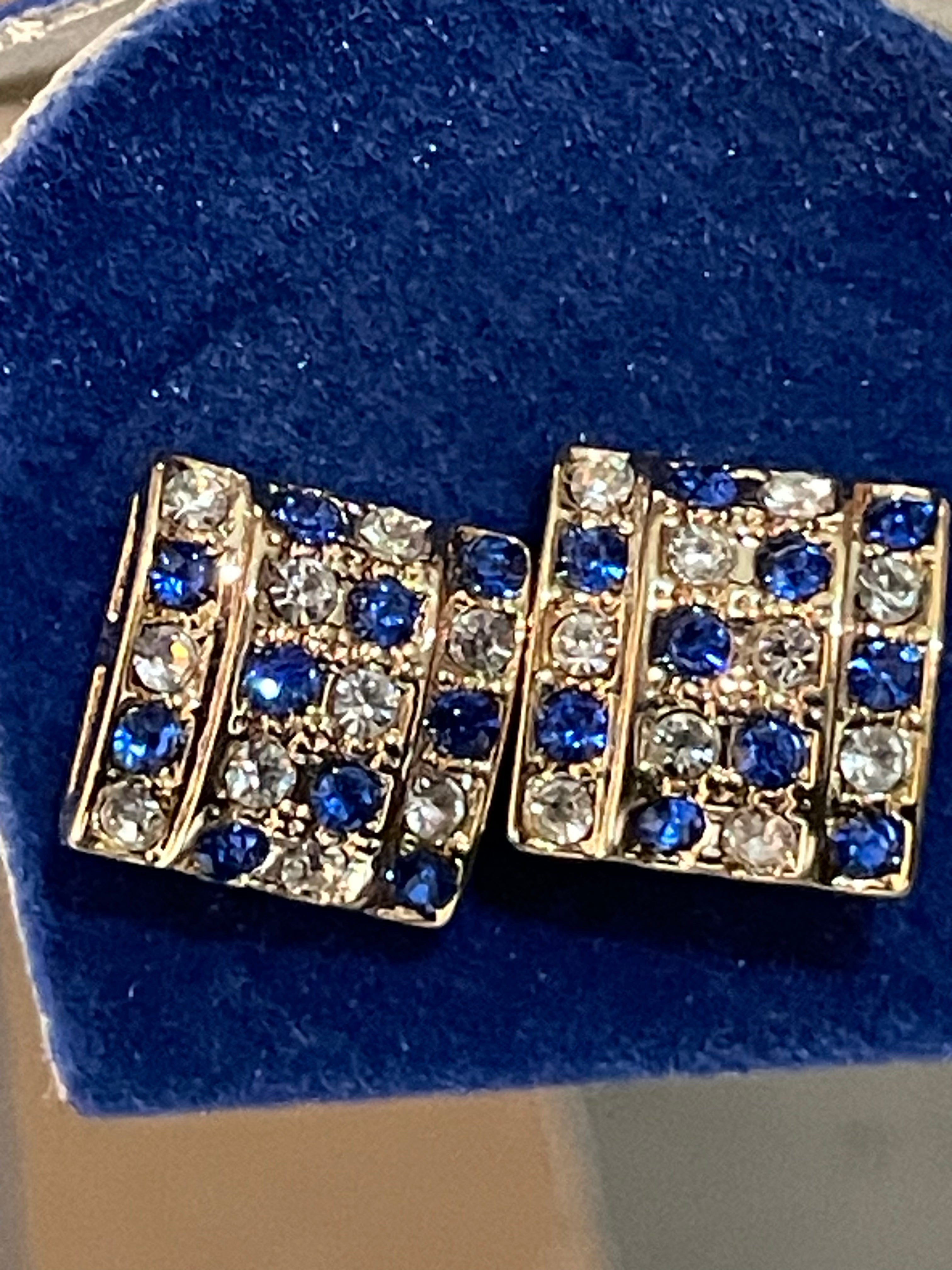 Blue And White Square Diamond Earrings