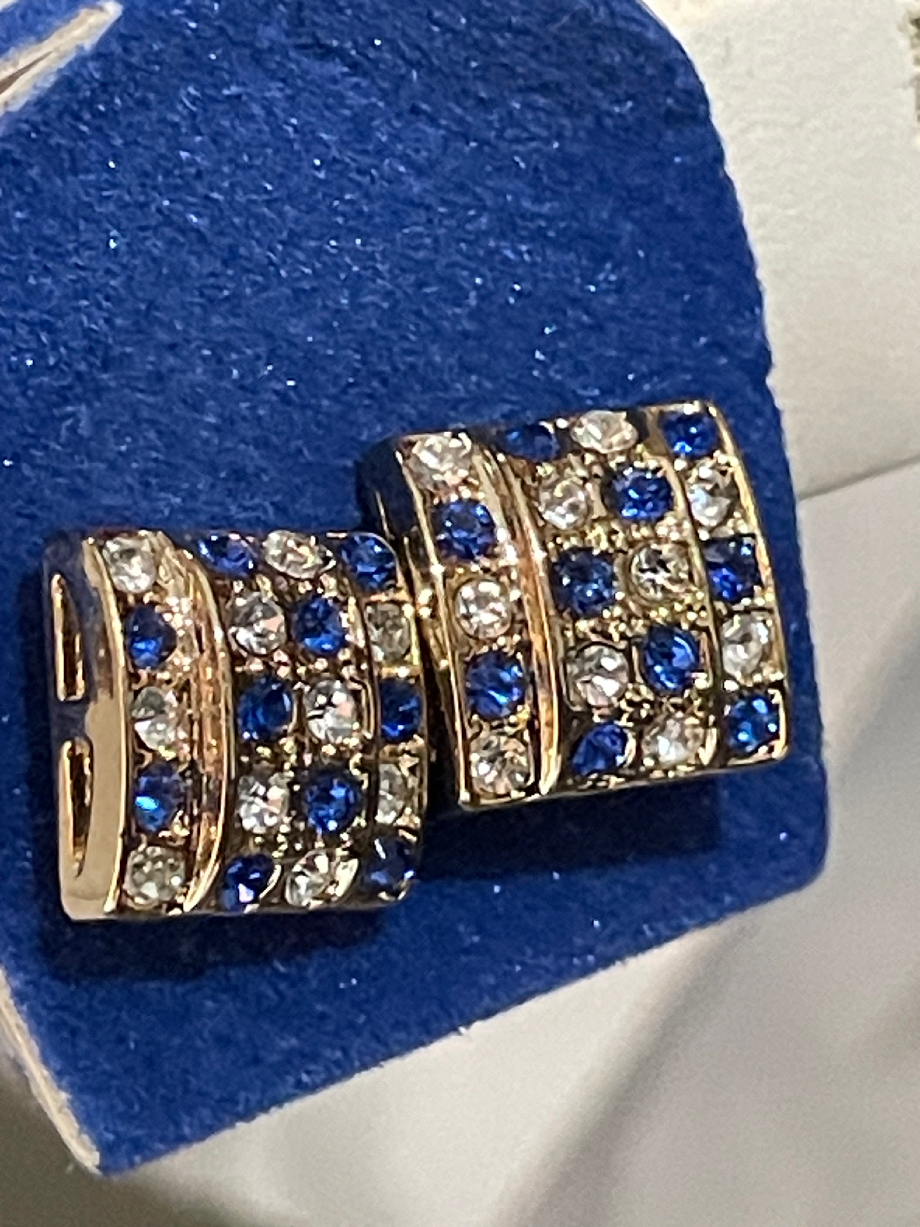 Blue And White Square Diamond Earrings